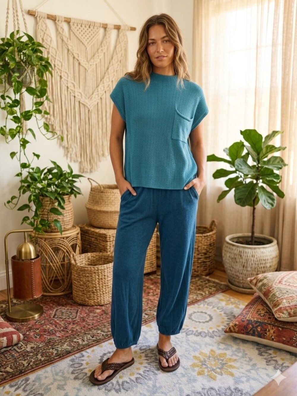Anrabess Teal Two Piece Knit Lounge Set Free People Freya Style Size Small